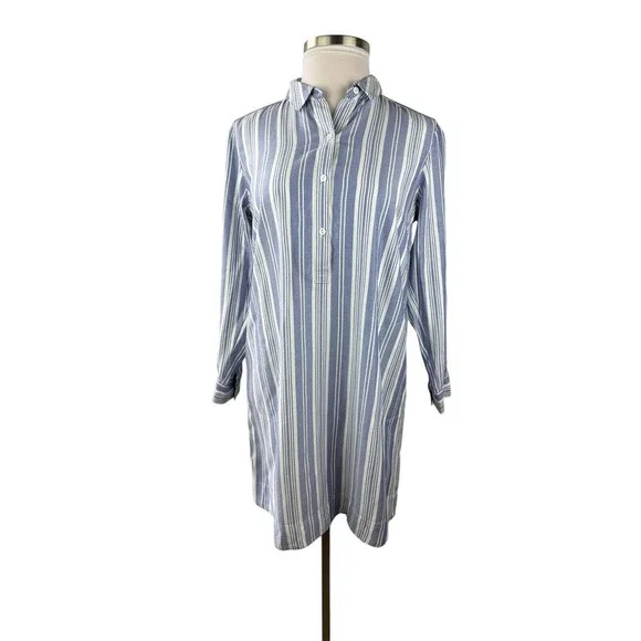 J. Jill Tunic Shirt Dress Long Sleeve Blue White Striped Women's Medium Petite - Picture 2 of 11